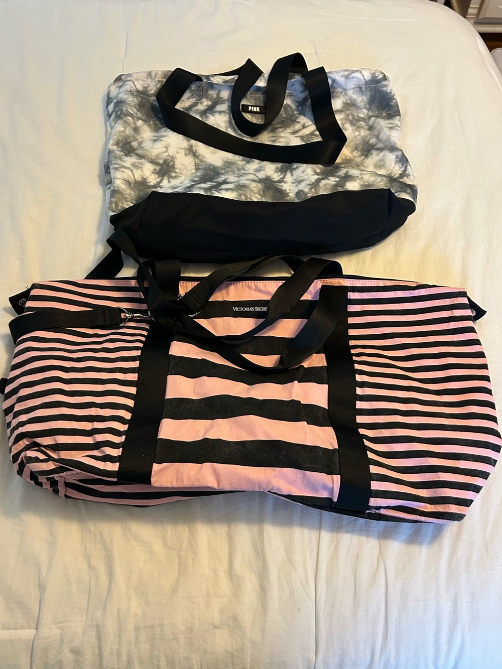 Victoria Secret Pink and Black and PINK Gray, Black and WhiteTravel Tote Bags.